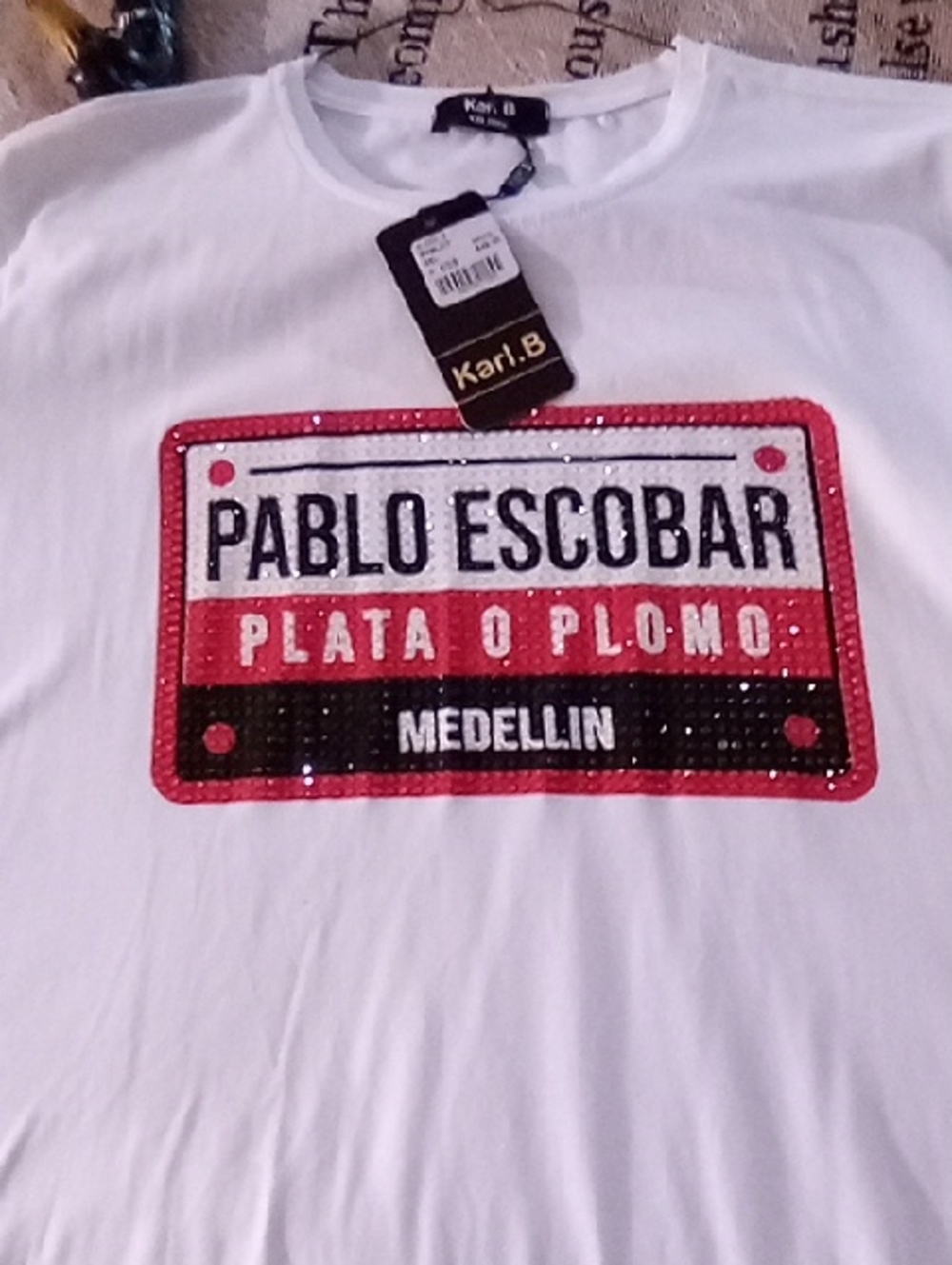 White Short Sleeve Tee with Red & Black Graphic